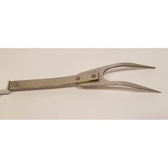Robinson Knife Stainless Steel Meat Fork 2 Wide Prong 11" White Handle Vintage - Picture 6 of 6